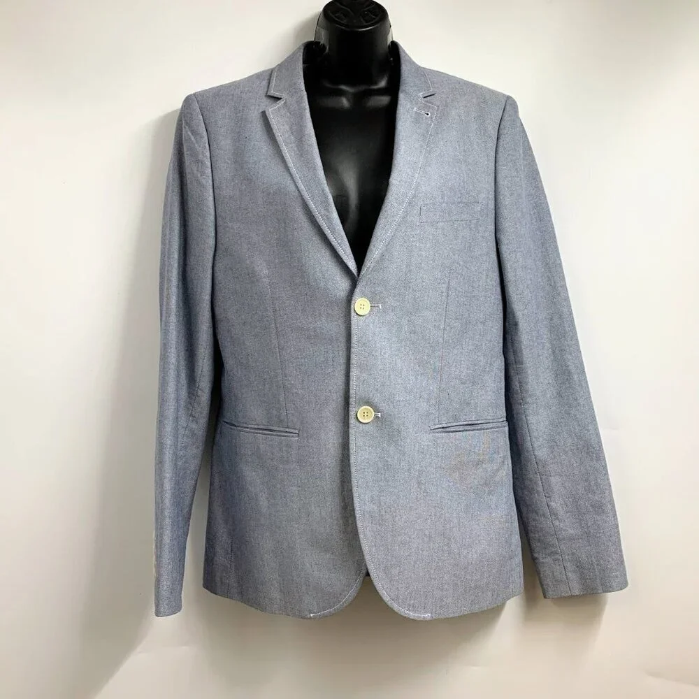 Topman Men's Lt Blue Cotton Skinny Birdseye Lightweight Sport‎ Coat Blazer SZ 38
